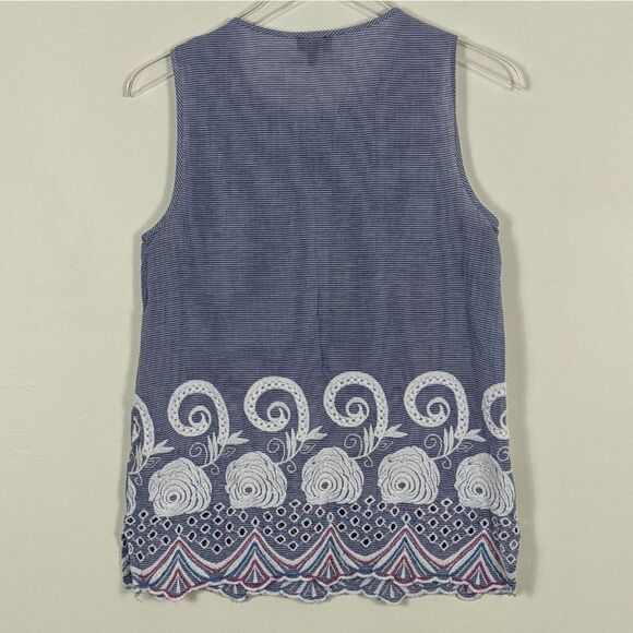 Talbots Blue Striped Embroidered Sleeveless Chambray Top Women's Small - Picture 7 of 7